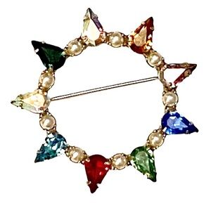 1950s Vintage B DAVID Signed Rhinestone Brooch Multicolored